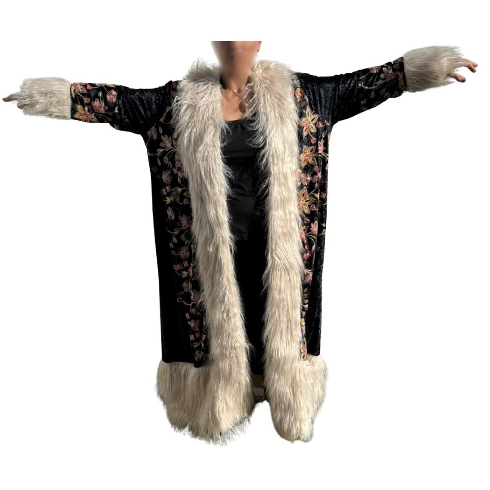 NEW Jennafer Grace Penny Lane Deluxe Velvet Embroidered Faux Fur Boho Coat XL - Picture 6 of 12